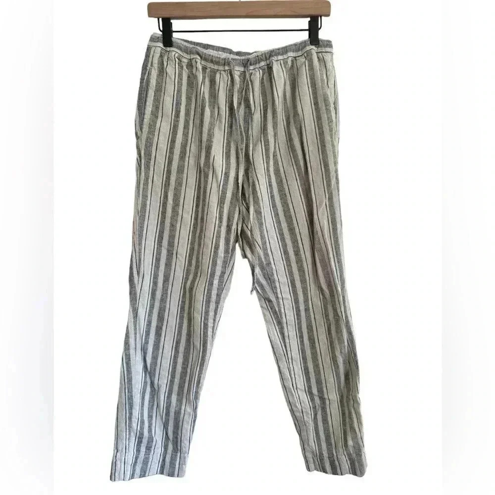 DYLAN Joshua Pants in Natural Stripe Flax Blend Size L